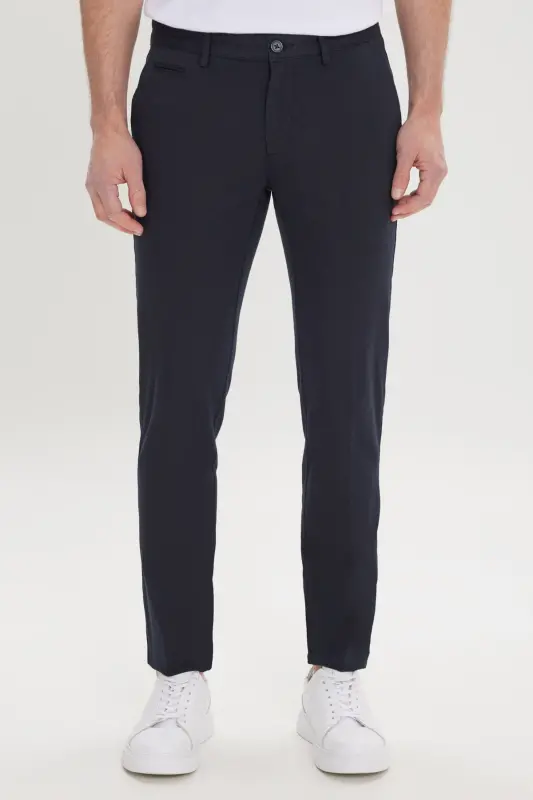 Erkek Siyah Slim Fit Dar Kesim Yan Cepli Pamuklu Esnek Armürlü Pantolon - Siyah - 1