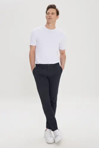 Erkek Siyah Slim Fit Dar Kesim Yan Cepli Pamuklu Esnek Armürlü Pantolon - Siyah - 4