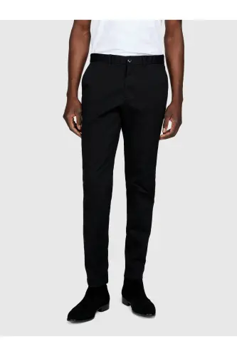 Erkek Siyah Slim Fit Esnek Chino Pantolon-Siyah - 5