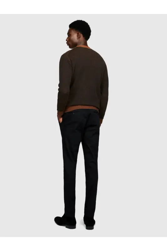 Erkek Siyah Slim Fit Esnek Chino Pantolon-Siyah - 4