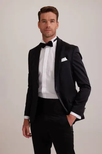 Erkek Siyah Slim Fit Kırlangıç Yaka Damatlık - Siyah - YSF (1)