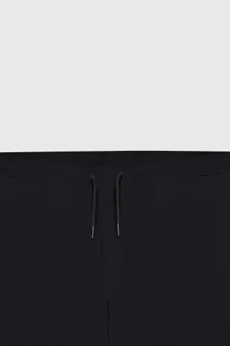 Erkek Siyah Slim Fit Rahat Kesim Beli Bağlamalı Yan Cepli Jogger Pantolon-Siyah - 10