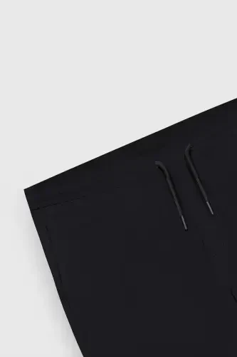 Erkek Siyah Slim Fit Rahat Kesim Beli Bağlamalı Yan Cepli Jogger Pantolon-Siyah - 11