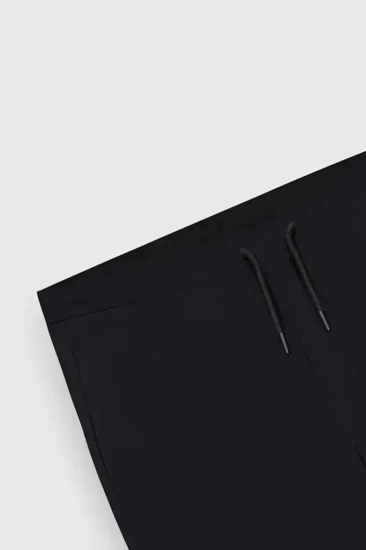 Erkek Siyah Slim Fit Rahat Kesim Beli Bağlamalı Yan Cepli Jogger Pantolon-Siyah - 11