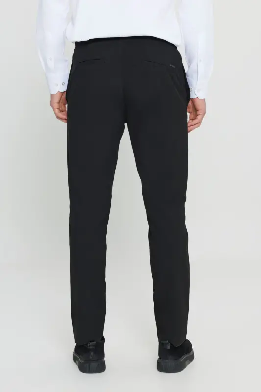 Erkek Siyah Diz İzi Yapmayan Beli Bağlamalı Yan Cepli Jogger Pantolon Slim Fit Rahat Kesim - Siyah - 8