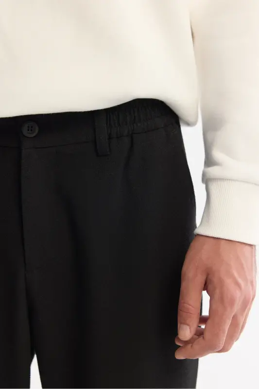 Erkek Siyah Yanı Lastikli Bi-Stretch Kolay Ütülenen Chino Slim Fit Pantolon B003037 - Siyah - 4