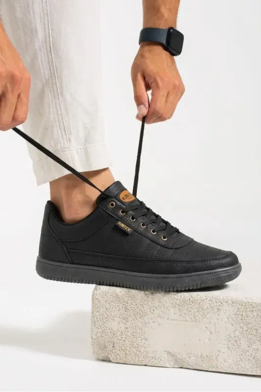 Erkek Siyah Sneaker Bağcıklı Dikişli Hafif Rahat Günlük Yürüyüş Spor Ayakkabı 013C - SİYAH 013C - İMERSHOES