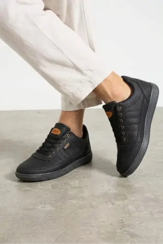 Erkek Siyah Sneaker Bağcıklı Dikişli Hafif Rahat Günlük Yürüyüş Spor Ayakkabı 013C - SİYAH 013C - İMERSHOES (1)