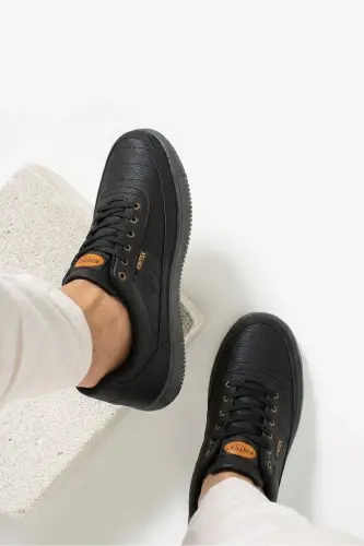 Erkek Siyah Sneaker Bağcıklı Dikişli Hafif Rahat Günlük Yürüyüş Spor Ayakkabı 013C - SİYAH 013C - 3