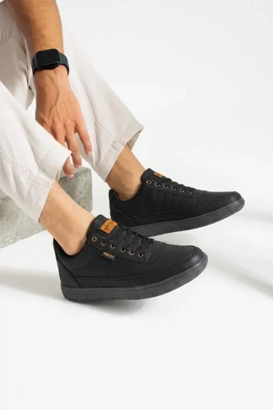 Erkek Siyah Sneaker Bağcıklı Dikişli Hafif Rahat Günlük Yürüyüş Spor Ayakkabı 013C - SİYAH 013C - 4