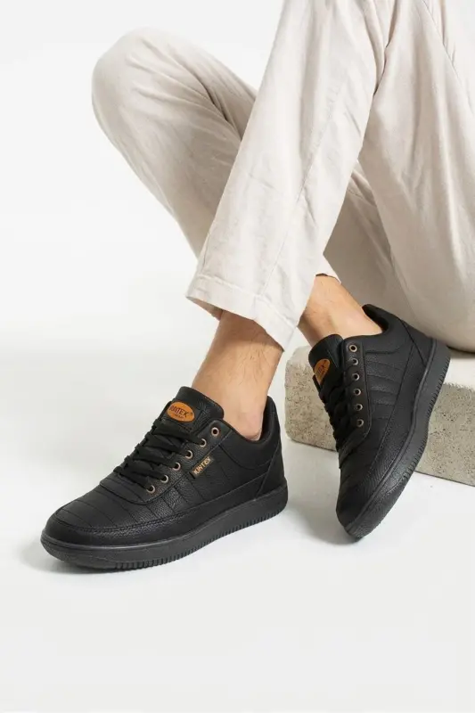 Erkek Siyah Sneaker Bağcıklı Dikişli Hafif Rahat Günlük Yürüyüş Spor Ayakkabı 013C - SİYAH 013C - 5