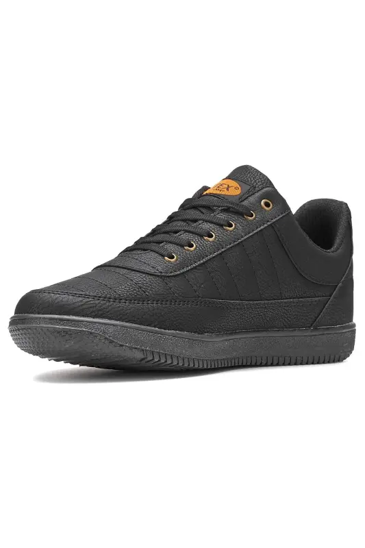 Erkek Siyah Sneaker Bağcıklı Dikişli Hafif Rahat Günlük Yürüyüş Spor Ayakkabı 013C - SİYAH 013C - 7