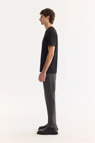 Erkek Siyah Bisiklet Yaka Soft Touch Basic Regular Fit T-Shirt B001171 - Siyah 