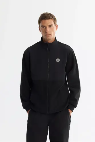 Erkek Siyah Soğuğa Dayanıklı Dik Yaka Fermuarlı Polar Regular Fit Sweatshirt A42Y1311 - Siyah - 1