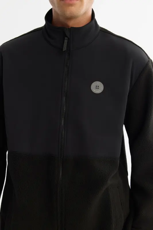Erkek Siyah Soğuğa Dayanıklı Dik Yaka Fermuarlı Polar Regular Fit Sweatshirt A42Y1311 - Siyah - 2