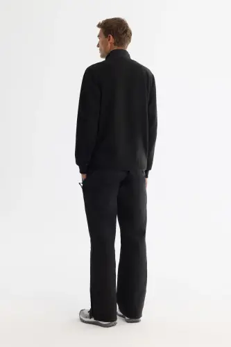Erkek Siyah Soğuğa Dayanıklı Dik Yaka Fermuarlı Polar Regular Fit Sweatshirt A42Y1311 - Siyah - 4