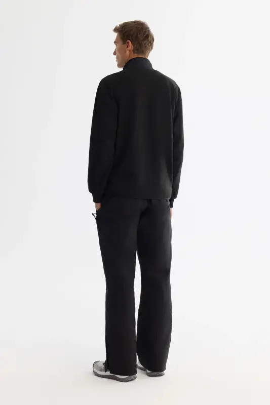 Erkek Siyah Soğuğa Dayanıklı Dik Yaka Fermuarlı Polar Regular Fit Sweatshirt A42Y1311 - Siyah - 4