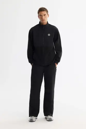 Erkek Siyah Soğuğa Dayanıklı Dik Yaka Fermuarlı Polar Regular Fit Sweatshirt A42Y1311 - Siyah - 5