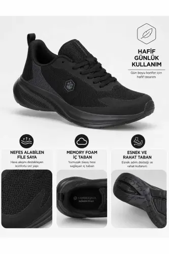 Erkek Siyah Spor Ayakkabı TROXA 2,0 Memory Foam İç Taban Nefes Alabilen File Esnek Hafif Günlük Sneaker - Siyah-TRX - 3