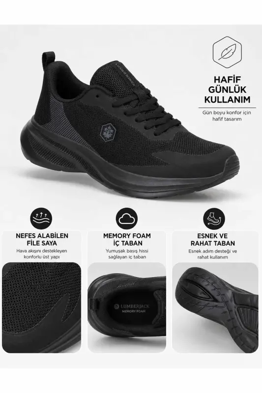 Erkek Siyah Spor Ayakkabı TROXA 2,0 Memory Foam İç Taban Nefes Alabilen File Esnek Hafif Günlük Sneaker - Siyah-TRX - 3