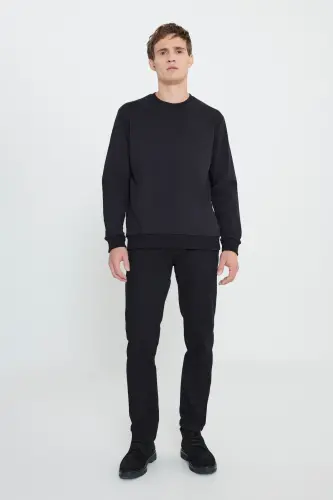 Erkek Siyah Standart Fit Normal Kesim Bisiklet Yaka 3 Iplik Pamuklu Sweatshirt - Siyah - AC&Co / Altınyıldız Classics (1)