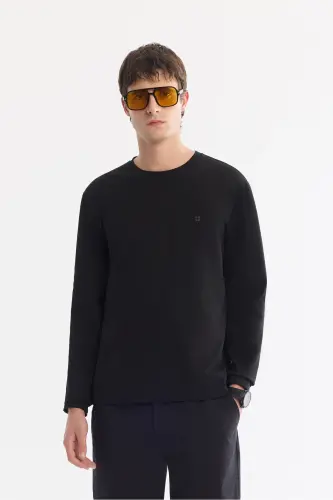 Erkek Siyah Bisiklet Yaka Esnek Yumuşak Doku İnterlok Kumaş Regular Fit Sweatshirt B001100 - Siyah 