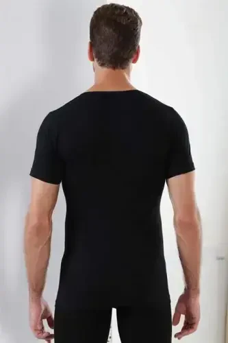 Erkek Siyah T-Shirt Bisiklet Yaka Kısa Kollu %100 Pamuk 3'lü Paket - 5