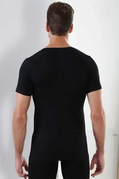 Erkek Siyah T-Shirt Bisiklet Yaka Kısa Kollu %100 Pamuk 3'lü Paket - 5