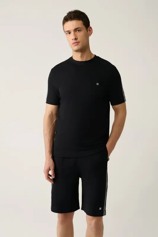Erkek Siyah Soft Touch Bisiklet Yaka Baskılı Regular Fit T-Shirt A41Y1327 - Siyah - 1