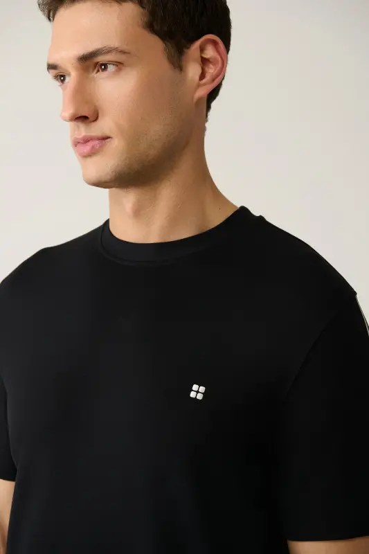 Erkek Siyah Soft Touch Bisiklet Yaka Baskılı Regular Fit T-Shirt A41Y1327 - Siyah - 2