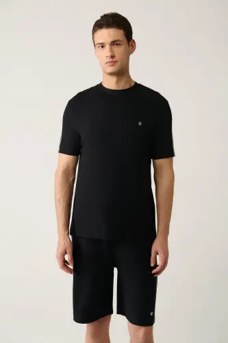 Erkek Siyah Soft Touch Bisiklet Yaka Baskılı Regular Fit T-Shirt A41Y1327 - Siyah - 3