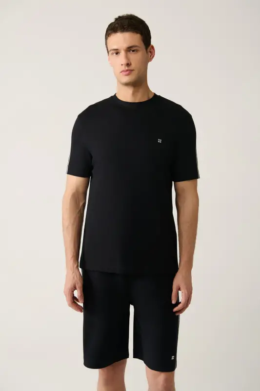 Erkek Siyah Soft Touch Bisiklet Yaka Baskılı Regular Fit T-Shirt A41Y1327 - Siyah - 3
