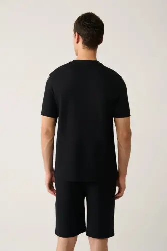 Erkek Siyah Soft Touch Bisiklet Yaka Baskılı Regular Fit T-Shirt A41Y1327 - Siyah - 4