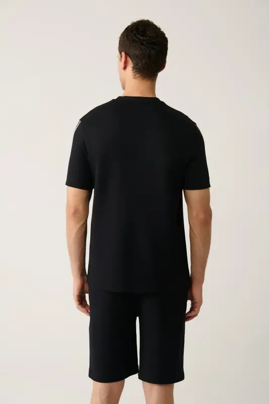 Erkek Siyah Soft Touch Bisiklet Yaka Baskılı Regular Fit T-Shirt A41Y1327 - Siyah - 4