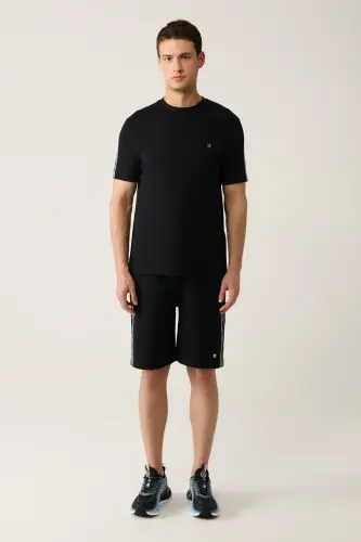 Erkek Siyah Soft Touch Bisiklet Yaka Baskılı Regular Fit T-Shirt A41Y1327 - Siyah - 6