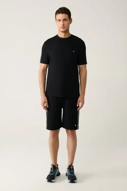Erkek Siyah Soft Touch Bisiklet Yaka Baskılı Regular Fit T-Shirt A41Y1327 - Siyah - 6