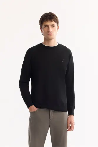 Erkek Siyah Bisiklet Yaka Yün Karışımlı Triko Regular Fit Kazak B005013 - Siyah 