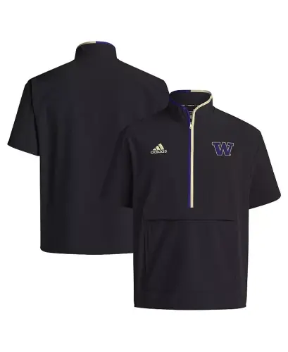 Men's Black Washington Huskies 2024 Coaches Sideline Half-Zip Short Sleeve Jacket - Black - 1