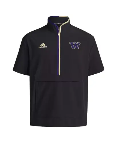 Men's Black Washington Huskies 2024 Coaches Sideline Half-Zip Short Sleeve Jacket - Black - ADIDAS (1)