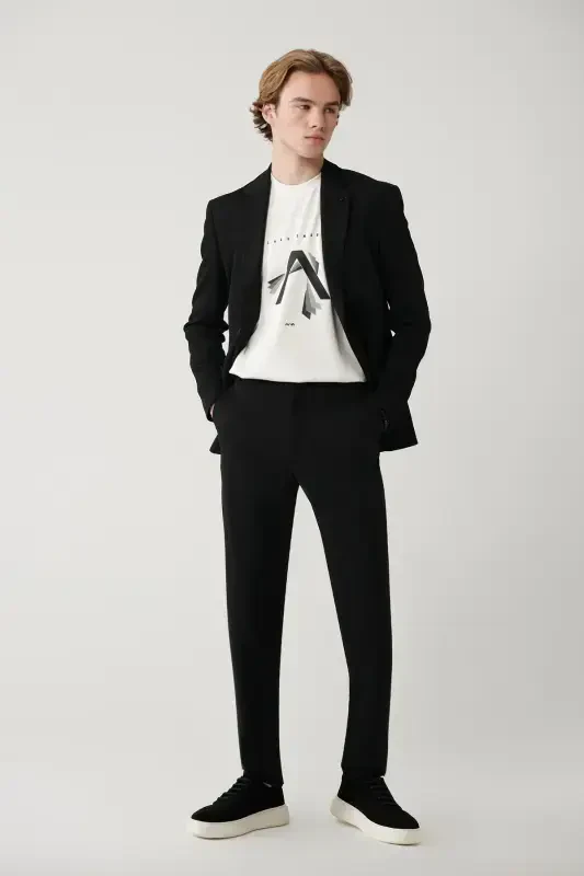 Erkek Siyah Yandan Cepli Armürlü Jersey Kumaş Pantolon B003200 - AVVA