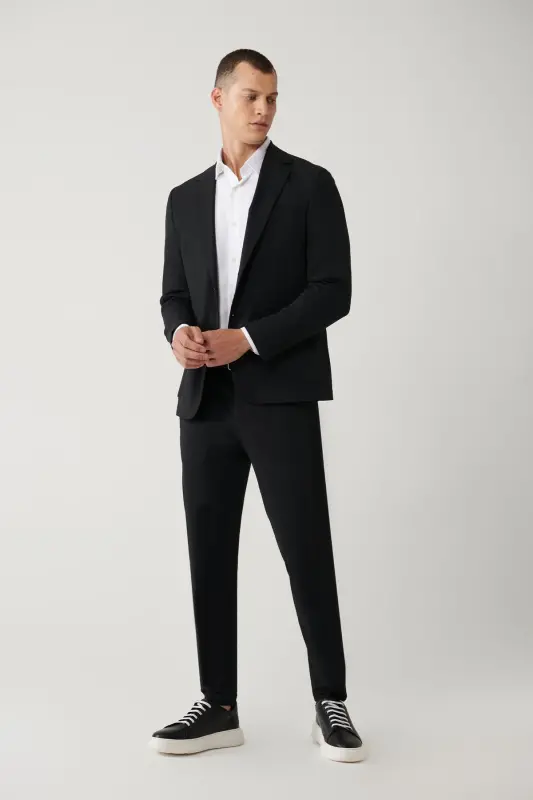 Erkek Siyah Yandan Cepli Su İtici Bi-Stretch Slim Fit Pantolon A41Y3230 - 1