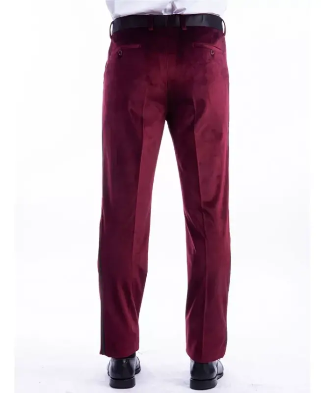 Men's Skinny Modern Fit Velvet Tuxedo Dress Pants - Burgundy - 4