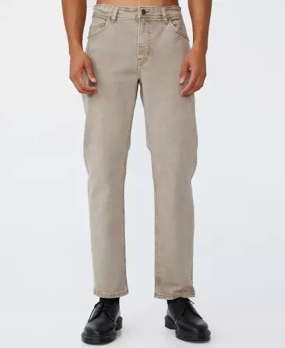 Men's Slim Straight Jeans-Washed Oatmeal - 1
