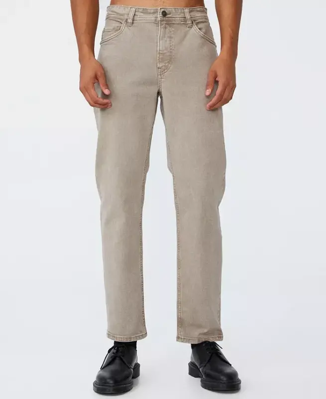 Men's Slim Straight Jeans-Washed Oatmeal - 1