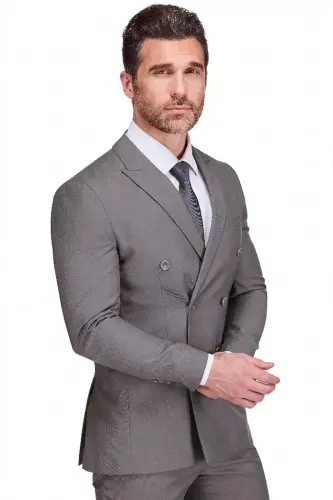 Men's Slim Fit 2-Piece Double Breasted Suit - Charcoal - 5