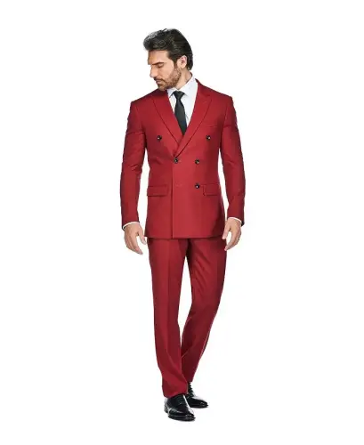 Men's Slim Fit 2-Piece Double Breasted Suit - Red 