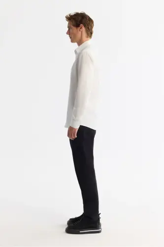 Erkek Beyaz Klasik Yaka %100 Pamuk Saten Kolay Ütülenen Slim Fit Gömlek B002006 - Beyaz - 3