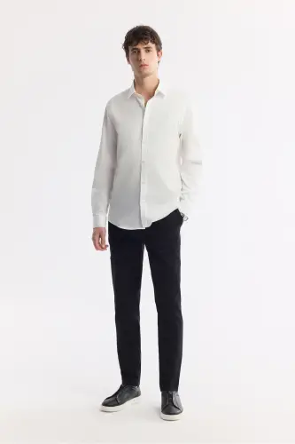 Erkek Beyaz Klasik Yaka %100 Pamuk Saten Kolay Ütülenen Slim Fit Gömlek B002006 - Beyaz - 6