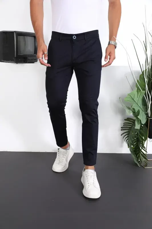 Erkek Slim Fit Chino Pantolon Lennberg-Lacivert - 1