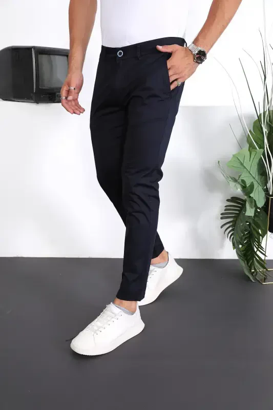 Erkek Slim Fit Chino Pantolon Lennberg-Lacivert - 4